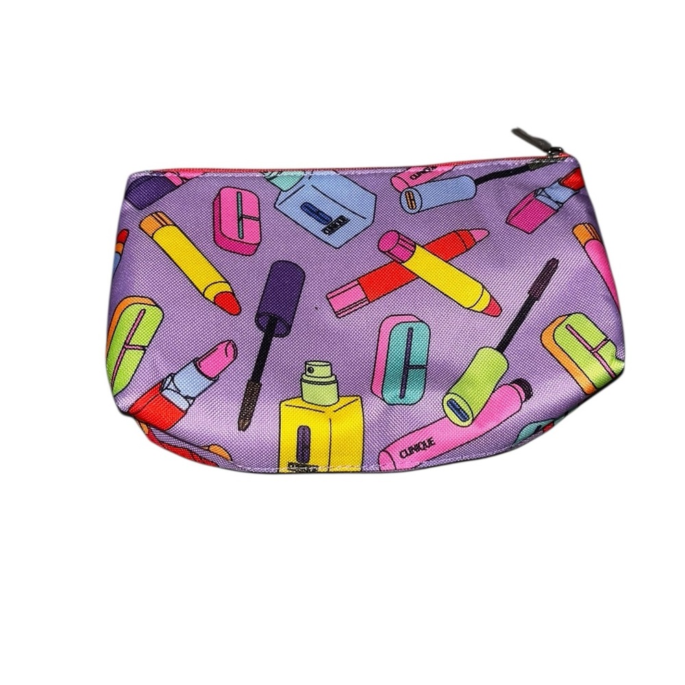 Clinique Y2K Retro Cosmetic Bag Lipstick Print Zip Makeup Pouch
